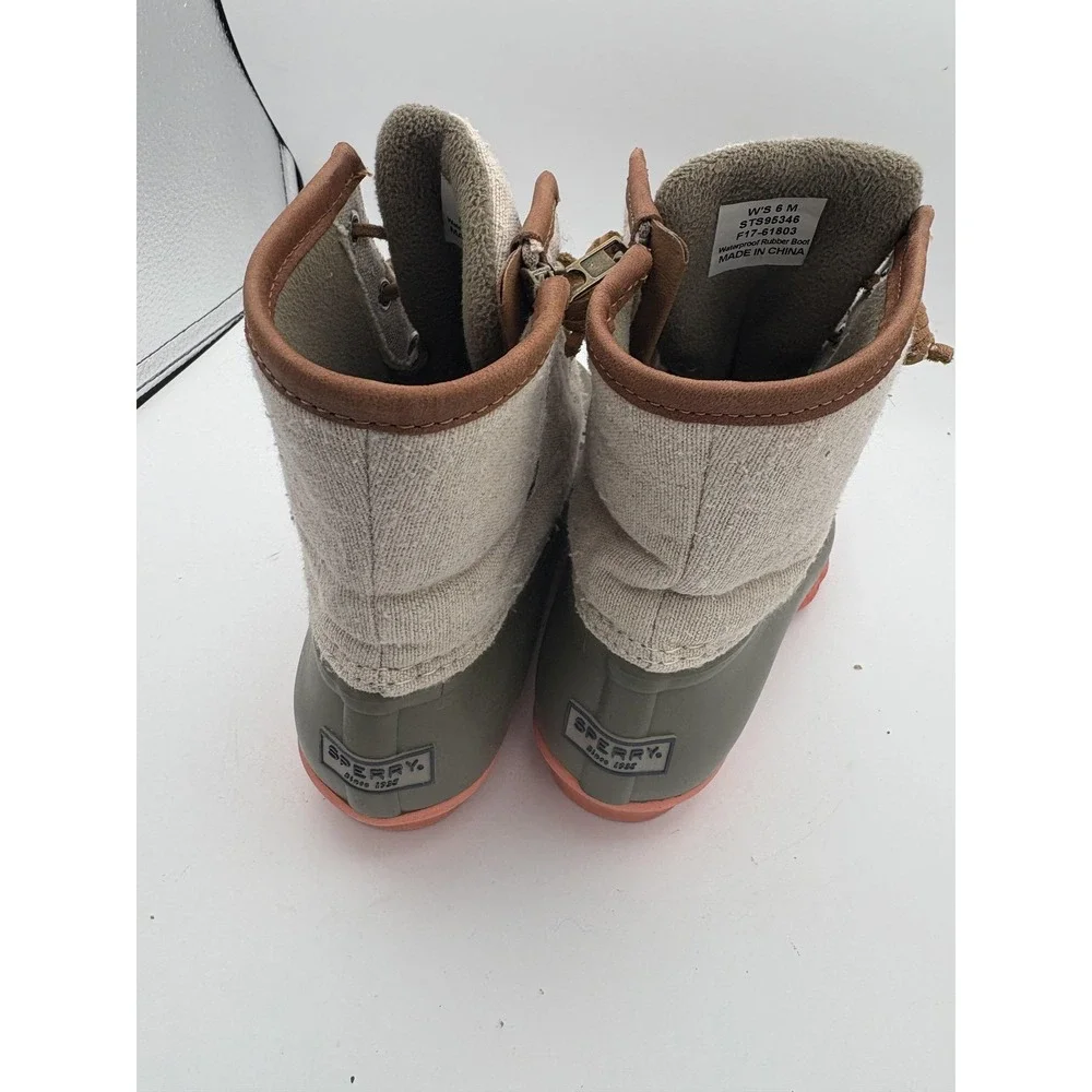 Sperry Boots Womens Size 6 Green Beige Waterproof Duck‎ Rain Ankle STS95346